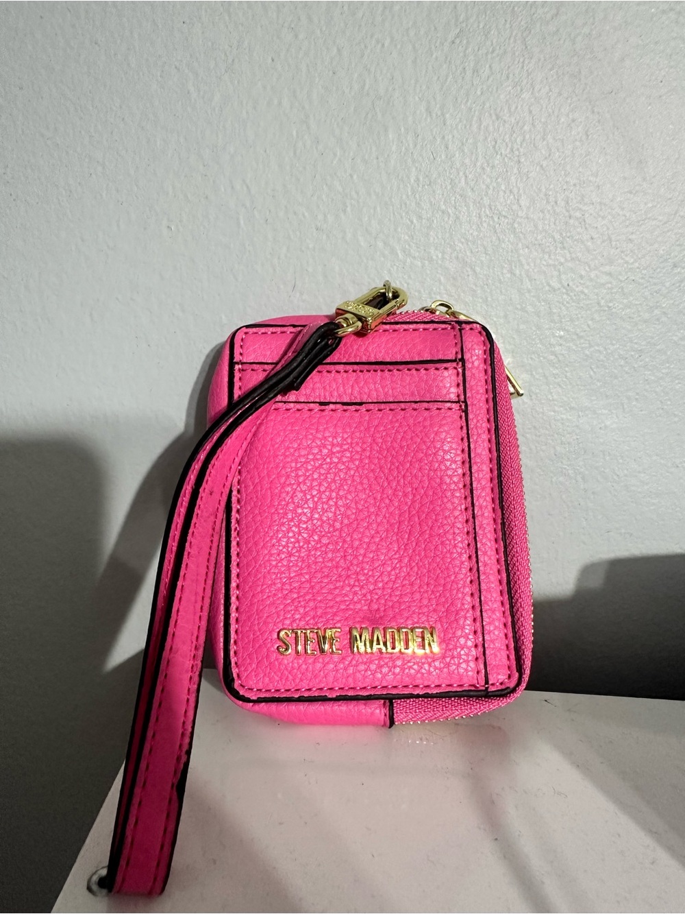 Steve Madden Hot Pink Wristlet Card Holder with Gold Hardware
